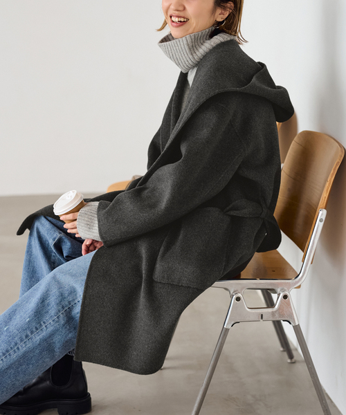 セール】SUPER160'sフーディショートコート（その他アウター