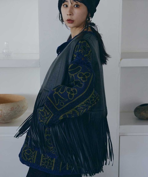 セール】RUG PATTERN KNIT JACKET（ノーカラージャケット）｜Ameri