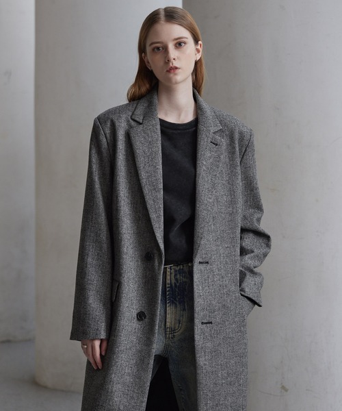 セール】【CLEL】Wool Blend Herringbone Tweed Coat / ウールブレンド