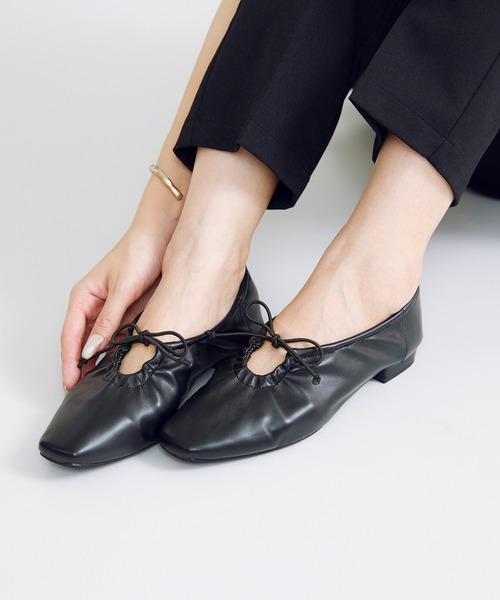 セール】リボンギャザーフラットシューズ（バレエシューズ）｜menue