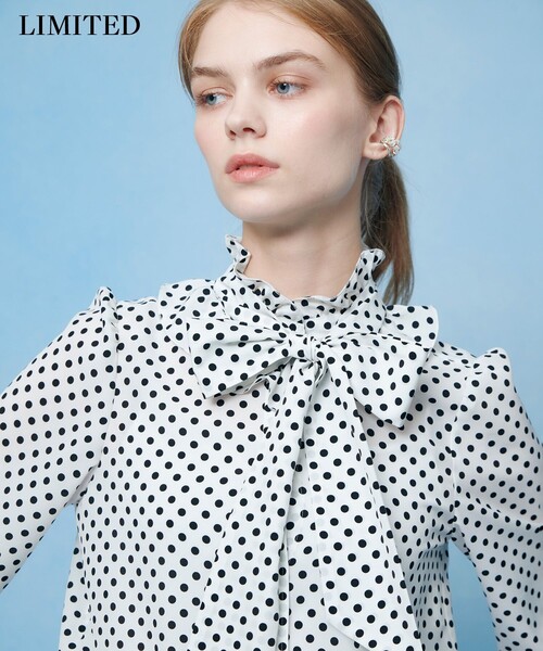 LOULOU WILLOUGHBY】デシンドットフリルボウタイブラウス（シャツ