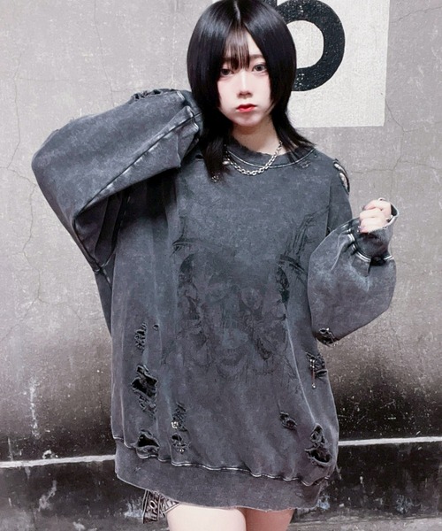 REFLEM/レフレム』スカルプリントダメージPO/プルオーバースウェットシャツ