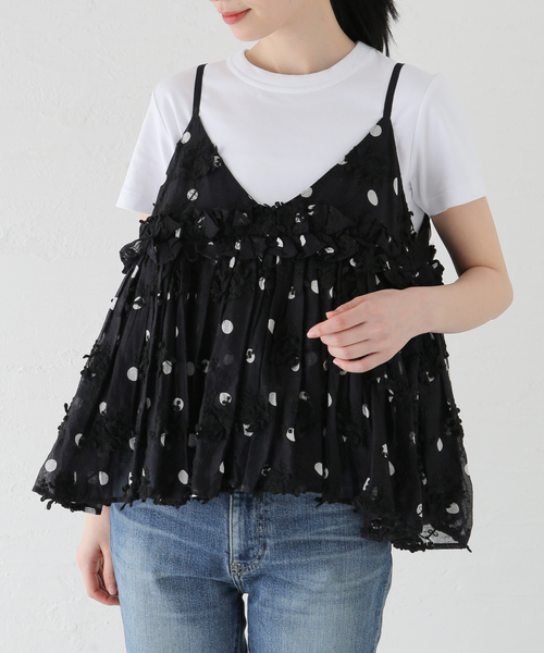 追加》crinkle crinkle crinkle 3D embroidery dot camisole CC-2509
