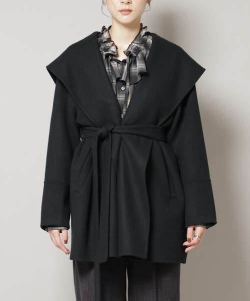 セール】SUPER110blend リバーショールミディコート（ノーカラーコート