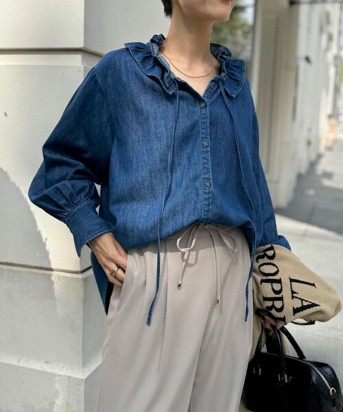 セール】【RM denim】フリルギャザーデニムブラウス（シャツ/ブラウス