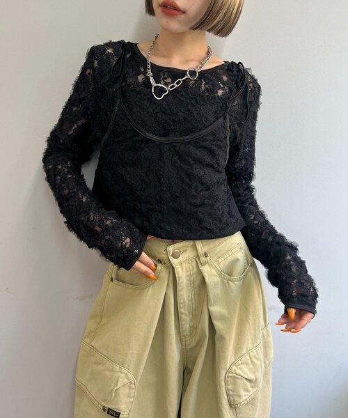 w closet（ダブルクローゼット）の「【25AW】2WAYレースTOPS（Tシャツ