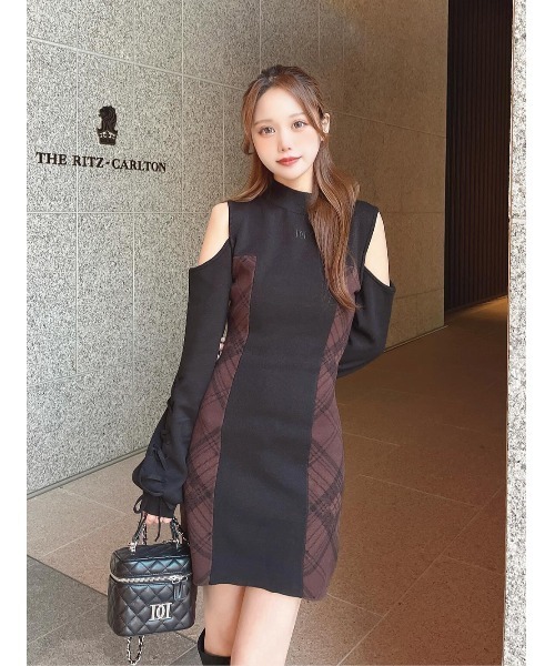 サイドチェックニットミニワンピース（ワンピース）｜Darich