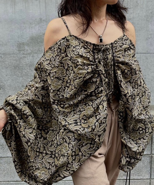 トップス Ameri INDIA PRINT TURN OVER BLOUSE セール】INDIA PRINT