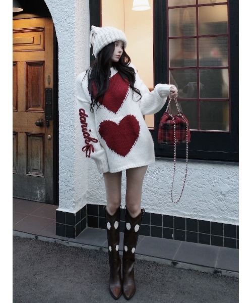 ハートロゴローゲージニットチュニック（ニット/セーター）｜Darich
