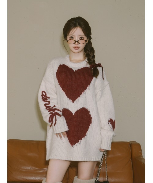 ハートロゴローゲージニットチュニック（ニット/セーター）｜Darich