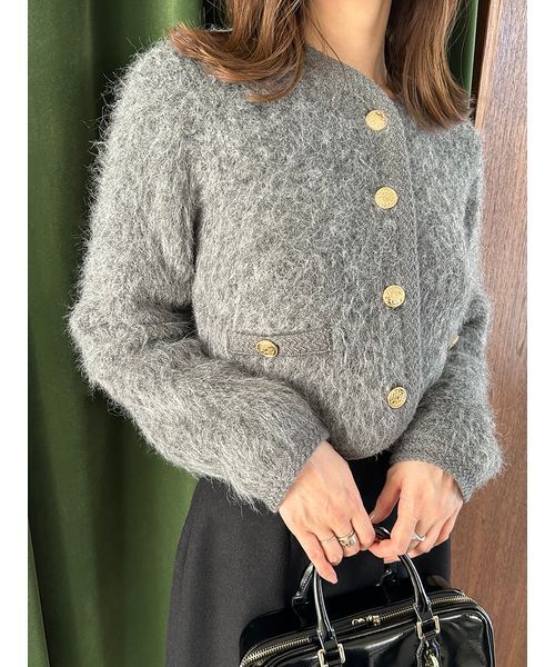 セール】ファーライクフリルニットジャケット（ノーカラージャケット