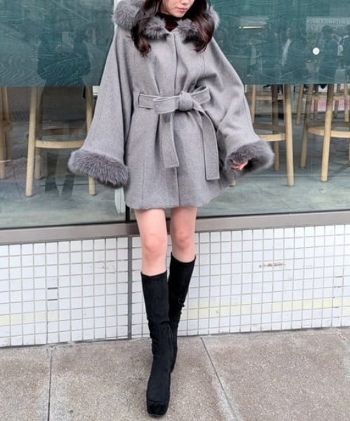 rienda（リエンダ）の「ウールMIXフードポンチョコート 秋服 冬服