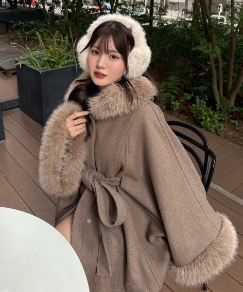 ウールMIXフードポンチョコート 秋服 冬服（ポンチョ）｜rienda