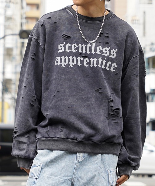 セール】硫化染め ダメージ加工 ロゴトレーナー / Sulfur Dyed