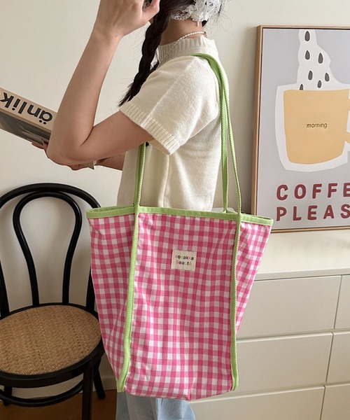 FReePLACe/大容量ギンガムチェックトートバッグ X12362（トートバッグ
