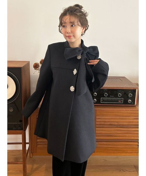 WEB限定カラー】[L.B CANDY STOCK]Aラインビジューリボンコート（ノー