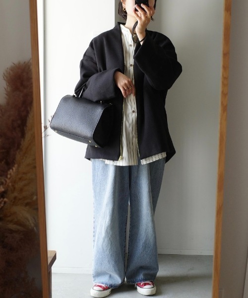 セール】【選べる柄】ノーカラーショートコート/ブルゾン/チェック