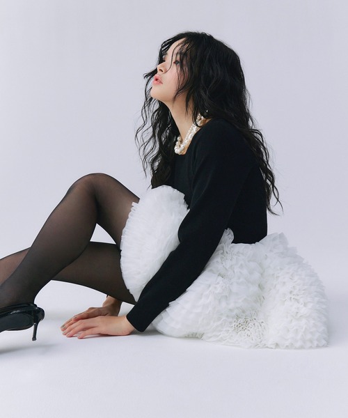 セール】ボリュームチュールフリルニットワンピース（ワンピース