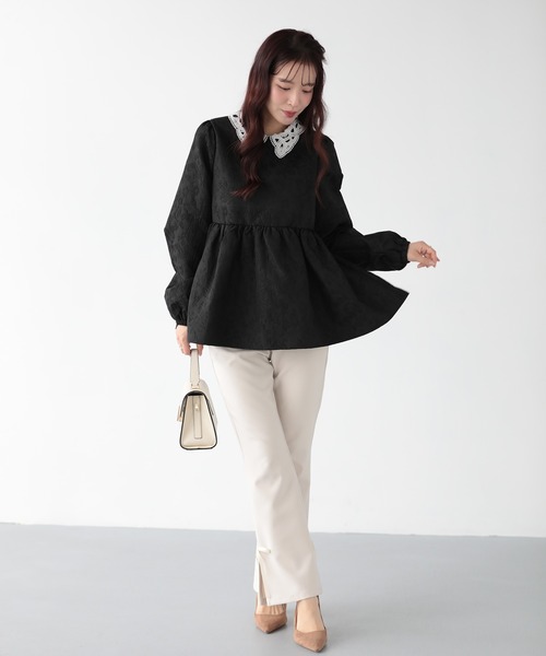 ジャガードレース襟ペプラムトップス（その他トップス）｜Fit more