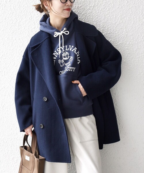 セール】SHIPS any: リバー ダブル テーラード ミドル コクーン コート