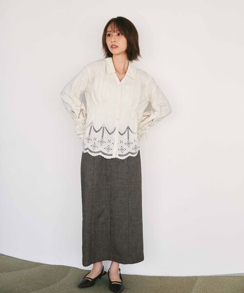 エンブロイダリーリボンスリーブブラウス 【低身長・小柄女性】（T