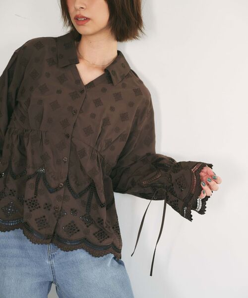 エンブロイダリーリボンスリーブブラウス 【低身長・小柄女性】（T