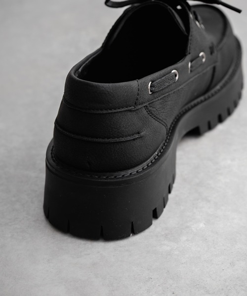 フェイクレザー厚底モカシンボートシューズ/デッキシューズ（モカシン