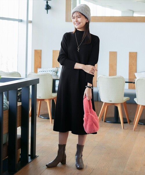安田美沙子さん着用】リブ切替ニットワンピース（ワンピース
