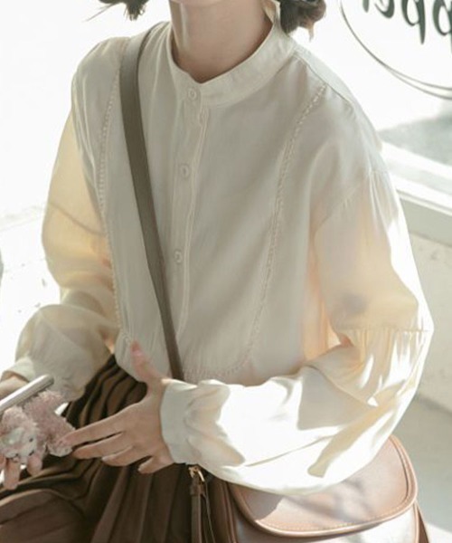 セール】スタンドカラーパフスリーブブラウス（シャツ/ブラウス