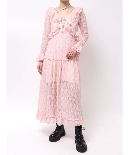 セール】ラッフルフリルレースロングワンピース（ワンピース