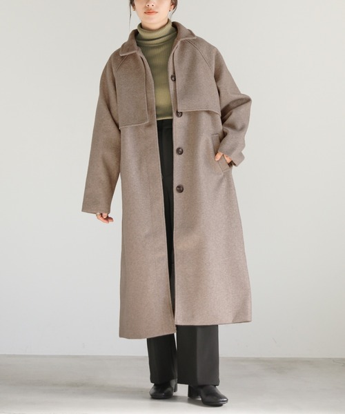 2022 AW スタンドカラーフェイクウールケープロングコート（その他