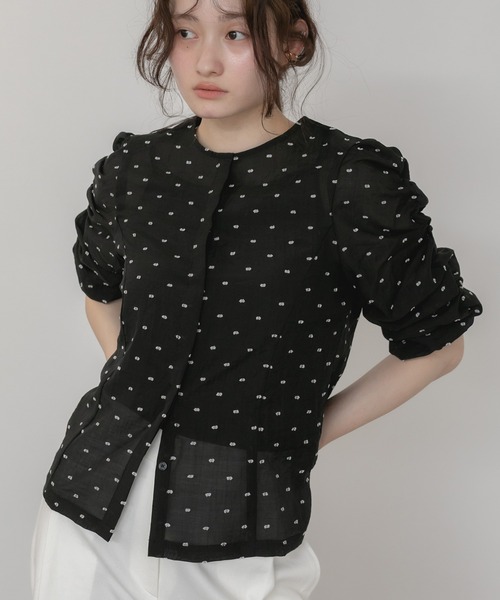 original】ドットシャーリングブラウス / シアートップス 水玉 無地