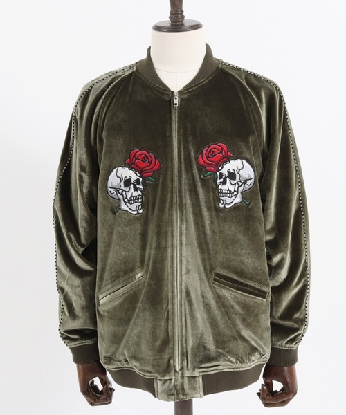 Dimmoire ディムモアール 刺繍ベロア スカジャン シルバー レフレム