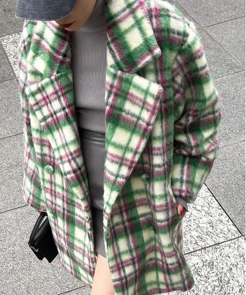 Ameri（アメリ）の「ADORABLE SHAGGY CHECK COAT（チェスターコート