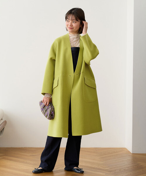 IENA（イエナ）の「モッサーダブルフェイス Vネックコート（ノーカラー