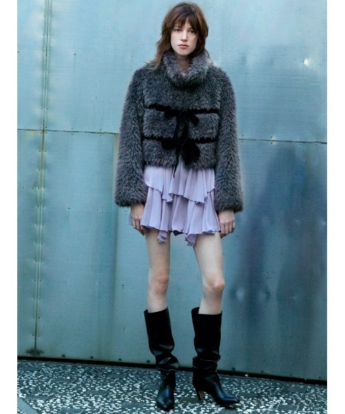 セール】Sustainableリボンボアショートコート（ムートンコート