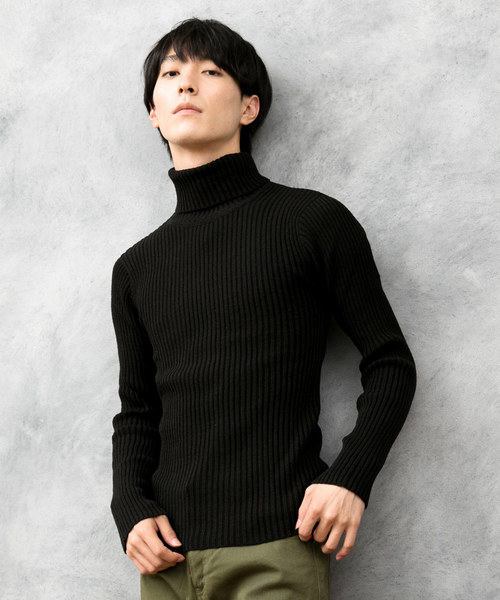 セール】リブ編み タートルネック ニットセーター（ニット/セーター