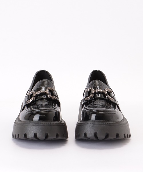 セール】クロコ風 エナメル調 厚底 バックル付き ローファー