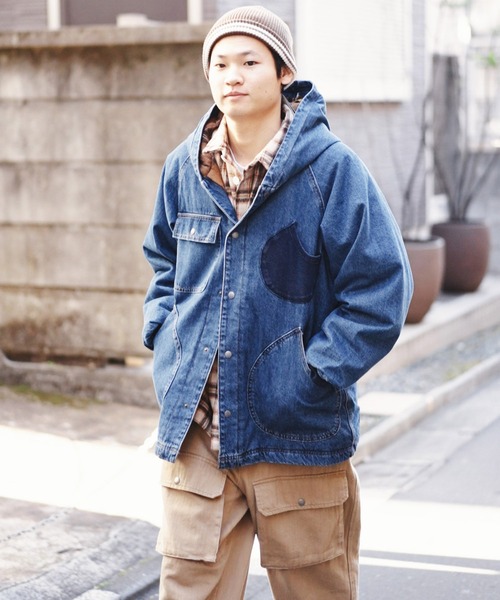 中ワタデニム/カツラギフードジャケット（マウンテンパーカー）｜gym