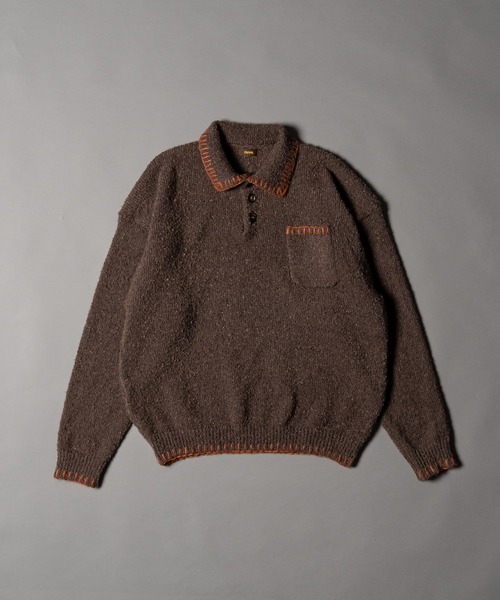 Stiched Knit Polo Top - ステッチニットポロトップス -（ニット