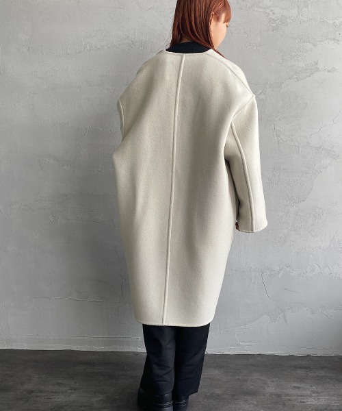 LE GLAZIK/ル グラジック] リバーシブル ノーカラーウールコート（ノー
