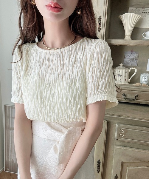 セール】シアーカットジャガードトップス（Tシャツ/カットソー