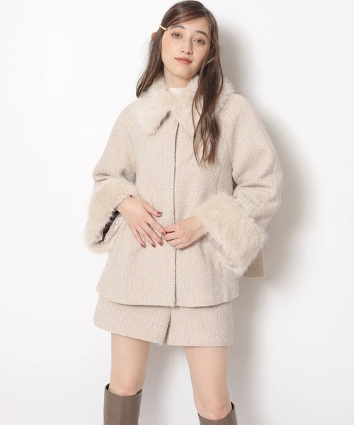 ツィードファー衿ショートコート（ダウンジャケット/コート