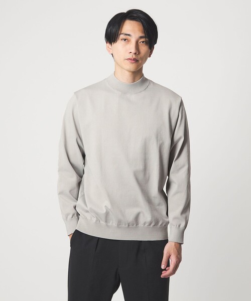 セール】A+ ポリエステル モックネック ニット -ウォッシャブル
