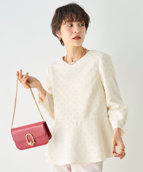 セール】ドットカットジャガードペプラムブラウス（シャツ/ブラウス