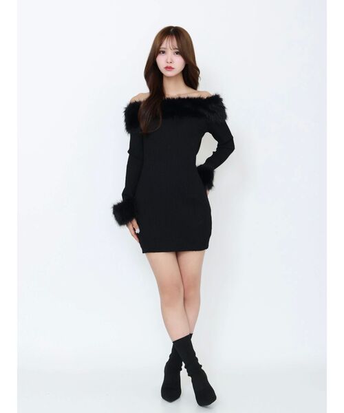 セール】フェイクファーオフショルミニワンピース（ワンピース