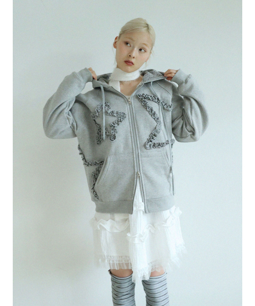 フラワースター フードジップアップ（グレー）（パーカー）｜UGLY