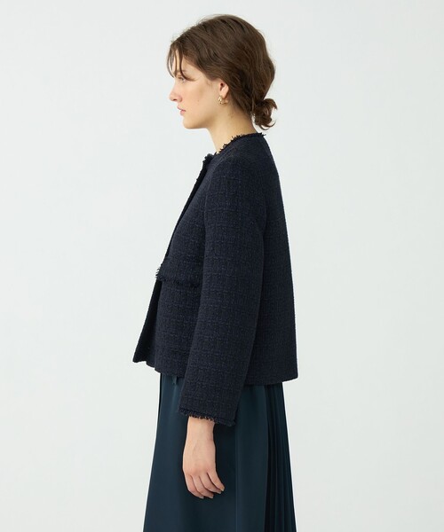 ラメミックスツイード セミダブルクルージャケット（ノーカラー