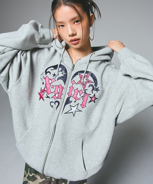 TRIBAL HEART ZIP UP SWEAT HOODIE（パーカー）｜X-girl（エックス
