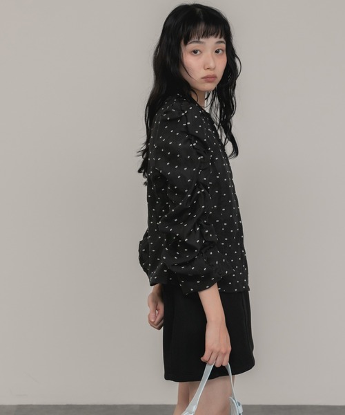 original】ドットシャーリング長袖ブラウス / シアートップス 水玉
